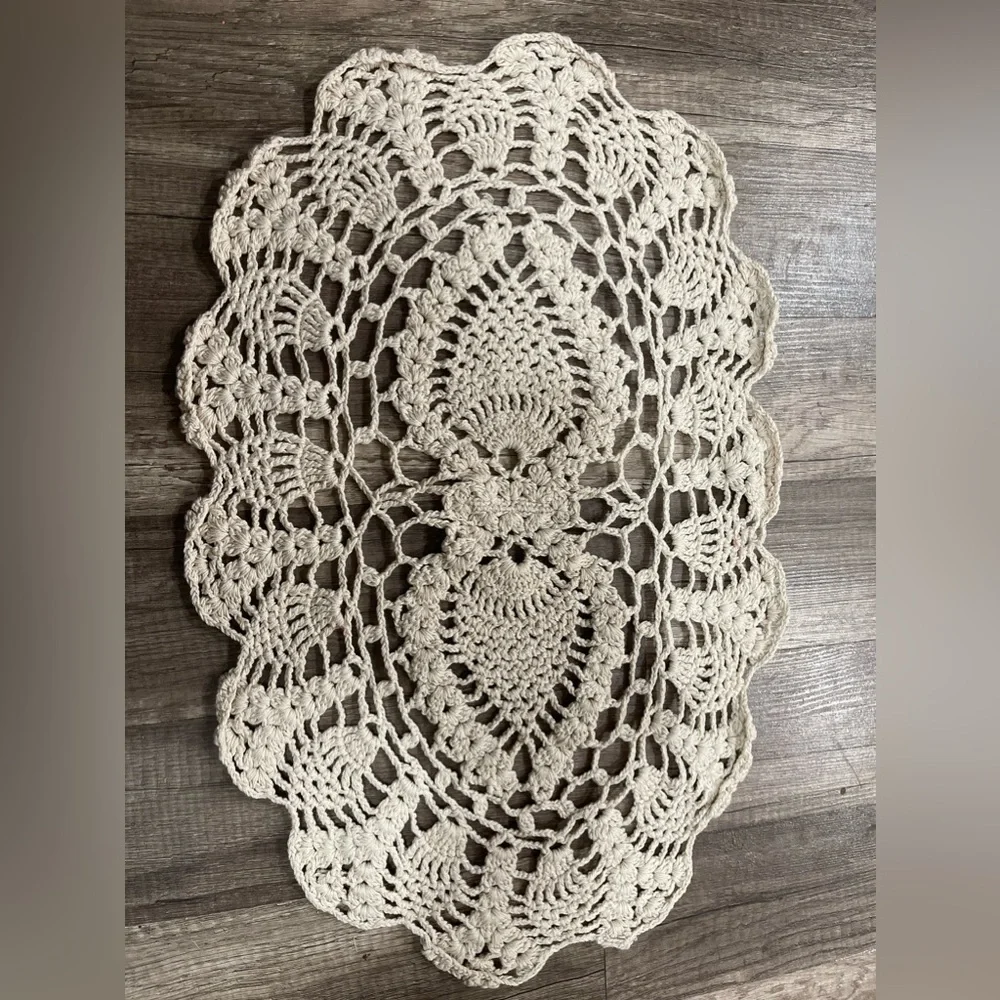 Crochet handmade table runner cloth Cottagecore decor macrame boho shabby chic